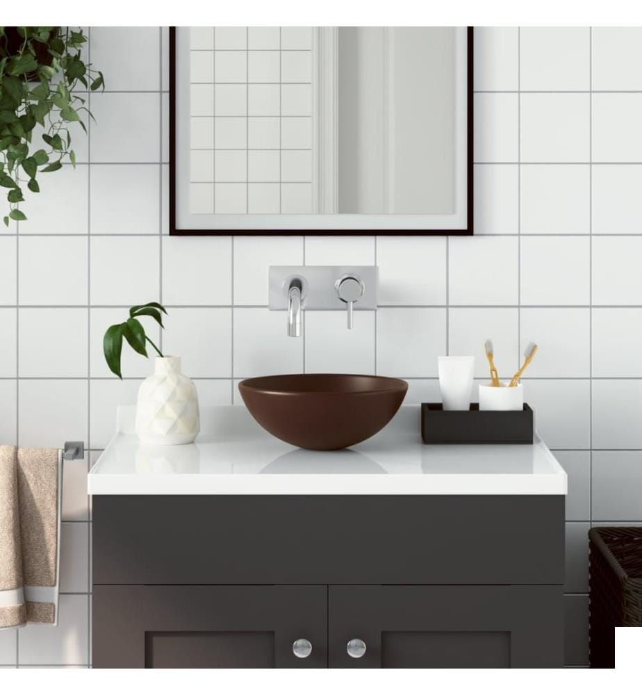 Lavabo de salle de bain Céramique Marron Rond
