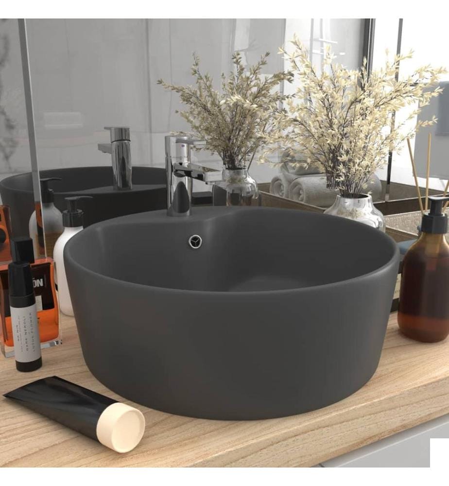 Lavabo de luxe avec trop-plein Gris foncé mat 36x13cm Céramique