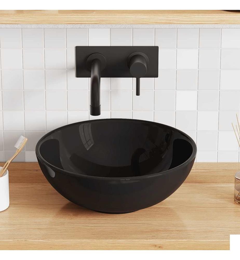 Lavabo noir brillant Ø28x10 cm céramique