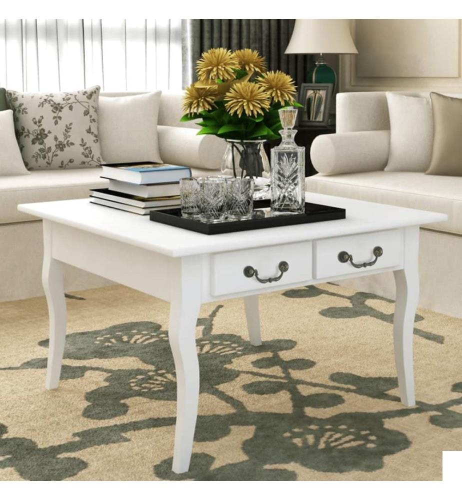 Table basse avec 4 tiroirs Blanc