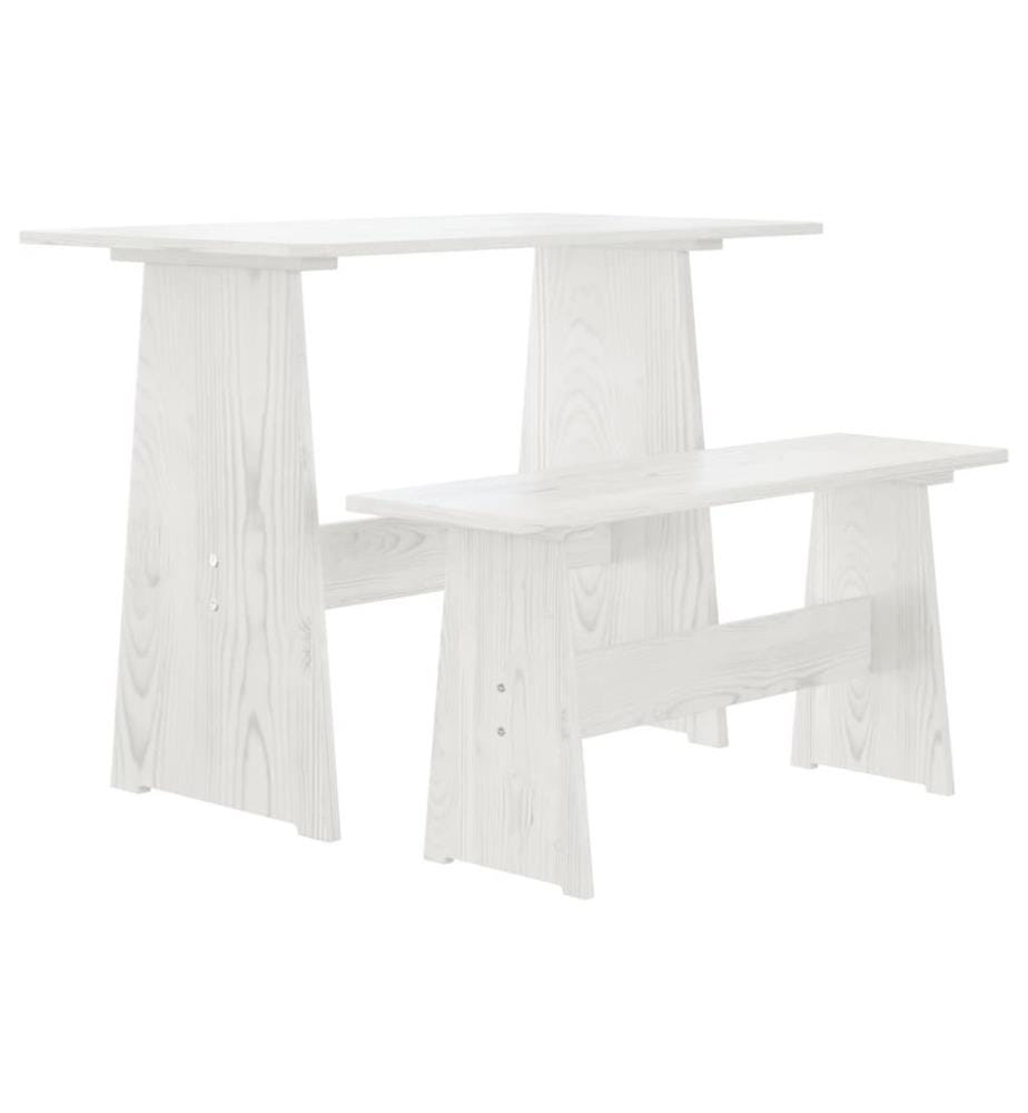 Table à manger avec banc REINE blanc bois de pin solide
