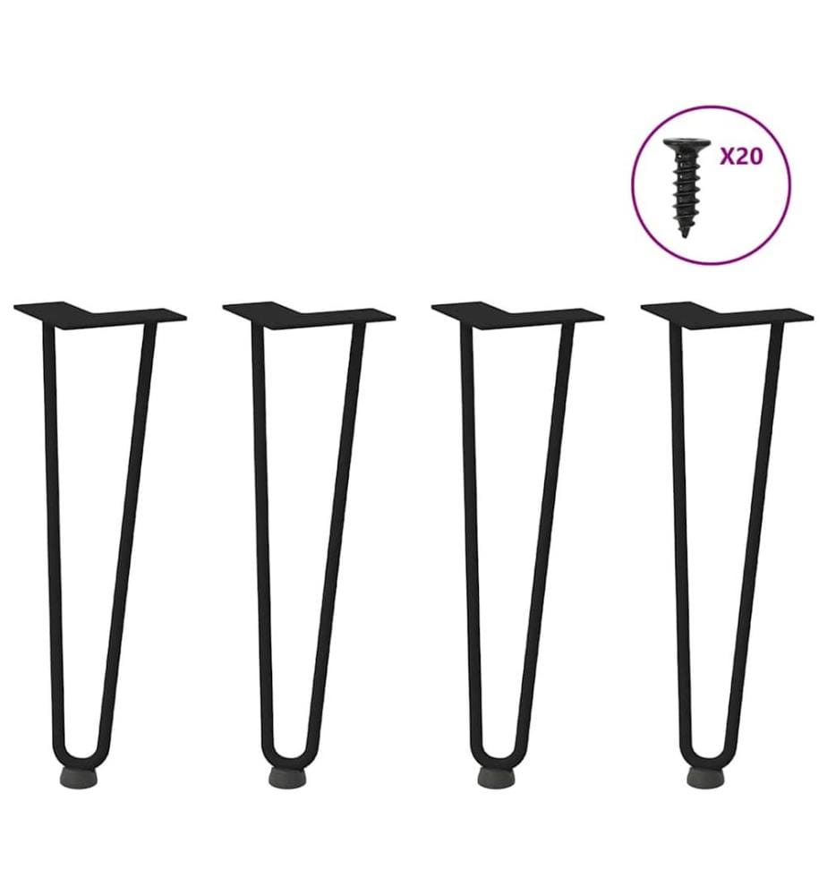 Pieds en épingle à cheveux pour table basse 4 pièces Noir 42 cm Acier massif
