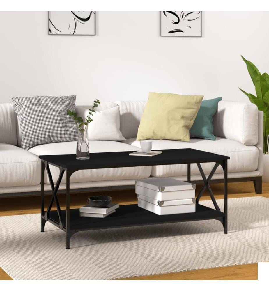 Table basse Noir 100x50x45 cm Bois d'ingénierie et fer