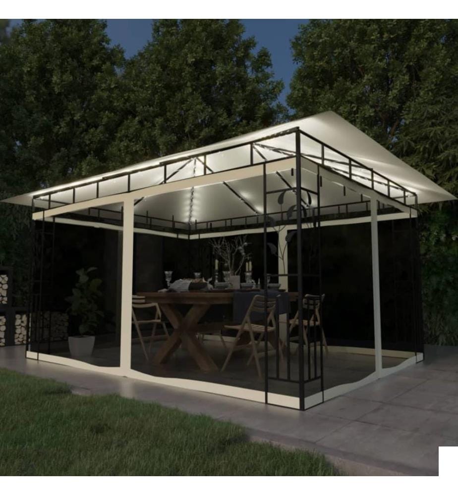 Tonnelle avec moustiquaire et lumières LED 4x3x2,73 m Crème