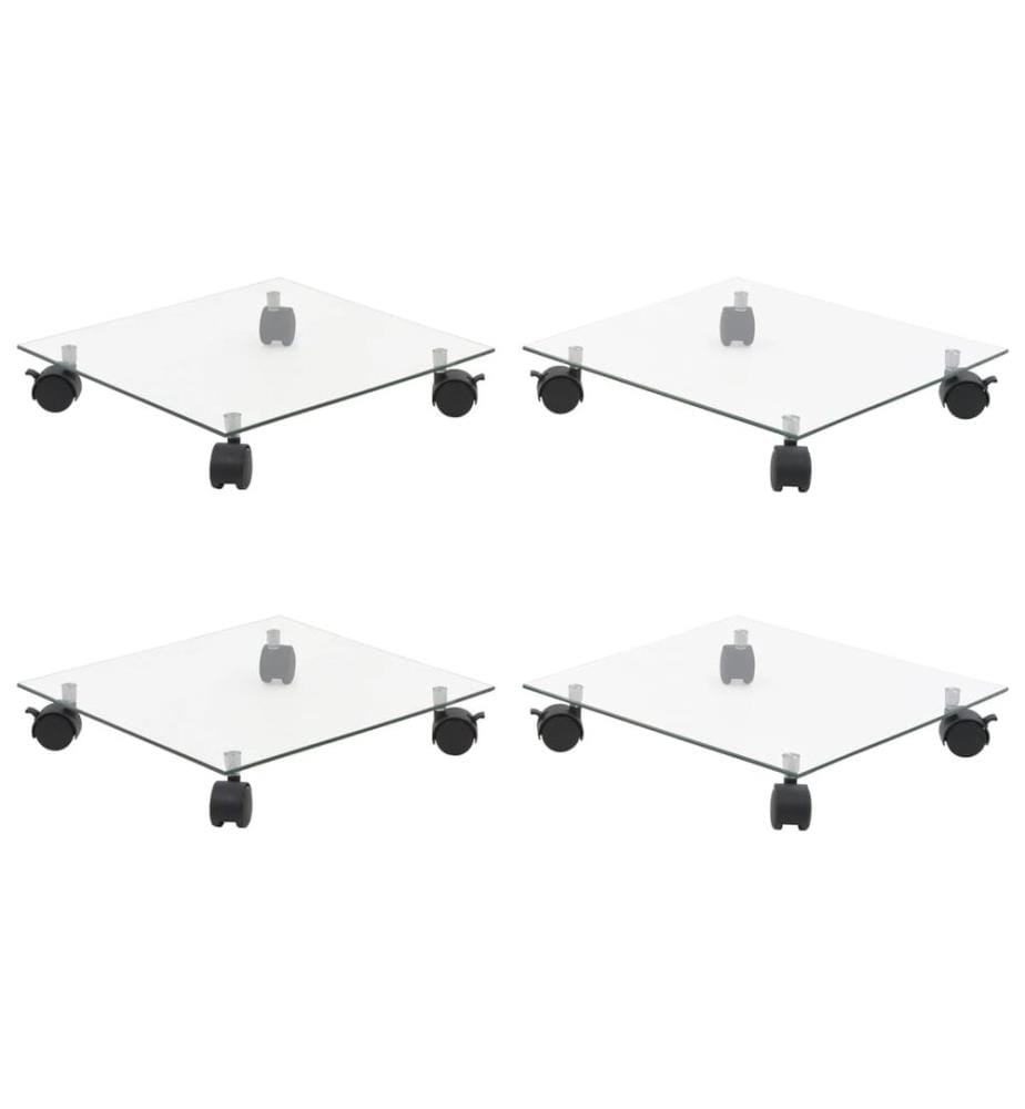 Supports roulants à plantes 4 pcs 35x35 cm Carré Verre trempé