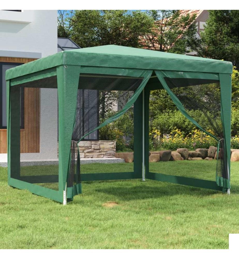 Tente de fête avec 4 parois latérales en maille Vert 3x3 m PEHD