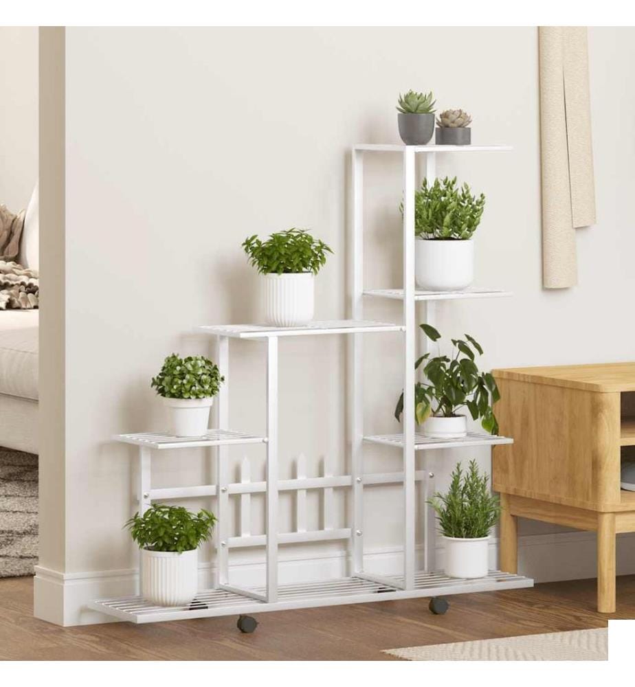 Support pour plantes sur roues 94,5x25x92,5 cm Blanc Métal