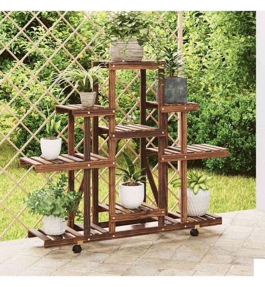 Support à fleurs avec roues 110x25x101 cm bois massif de sapin