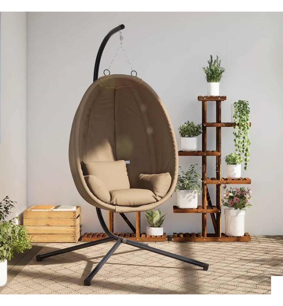Chaise suspendue en forme d'uf et support taupe tissu et acier