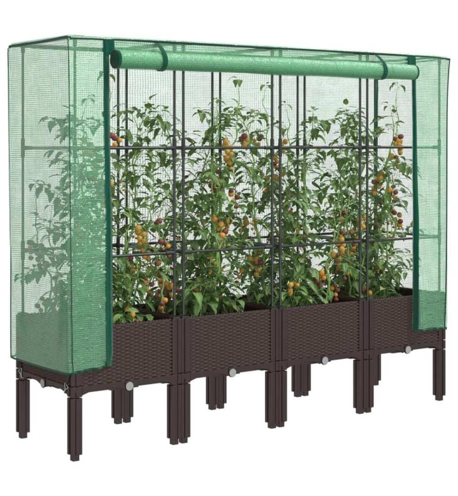 Jardinière surélevée avec housse aspect rotin 160x40x140 cm
