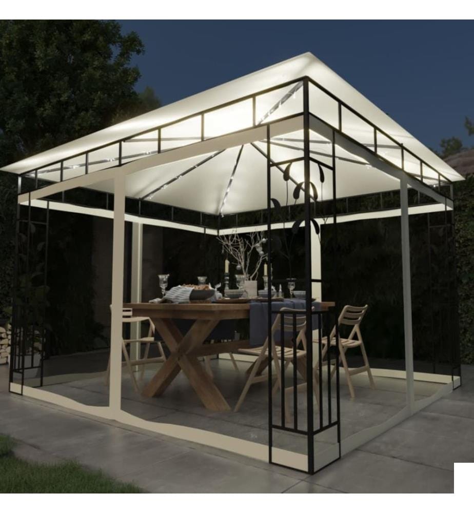 Tonnelle avec moustiquaire et lumières LED 3x3x2,73 m Crème