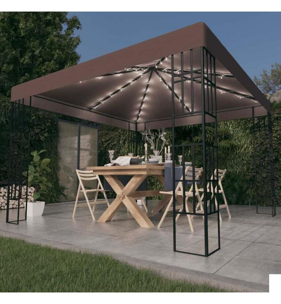 Tonnelle avec guirlande lumineuse à LED 3x3 m Taupe