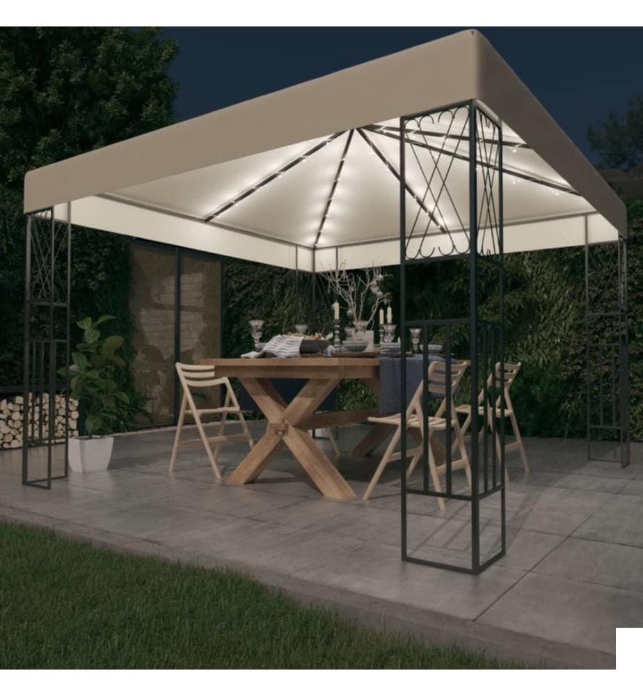 Tonnelle avec guirlande lumineuse à LED 3x3 m Crème Tissu