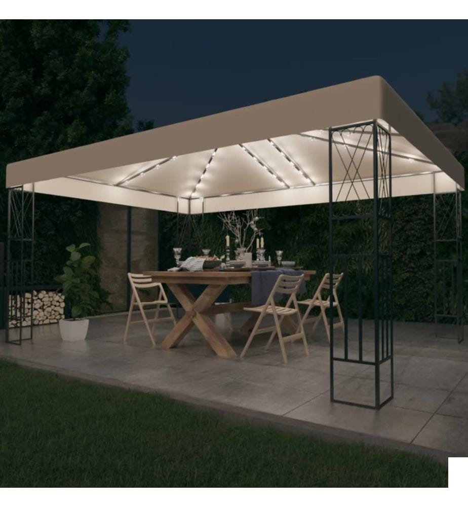 Tonnelle avec guirlande lumineuse à LED 3x4 m Crème Tissu