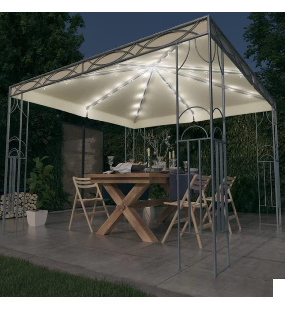 Tonnelle avec guirlande lumineuse à LED 300x300 cm Crème