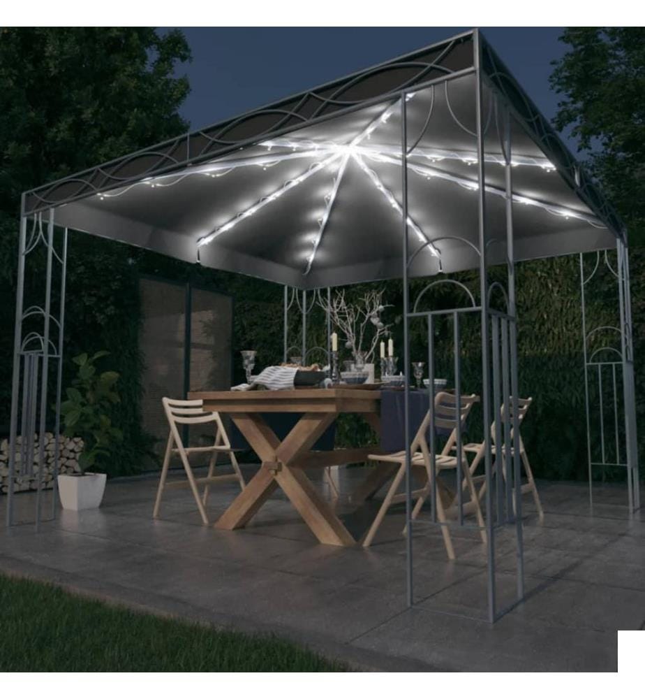 Tonnelle avec guirlande lumineuse à LED 300x300 cm Anthracite