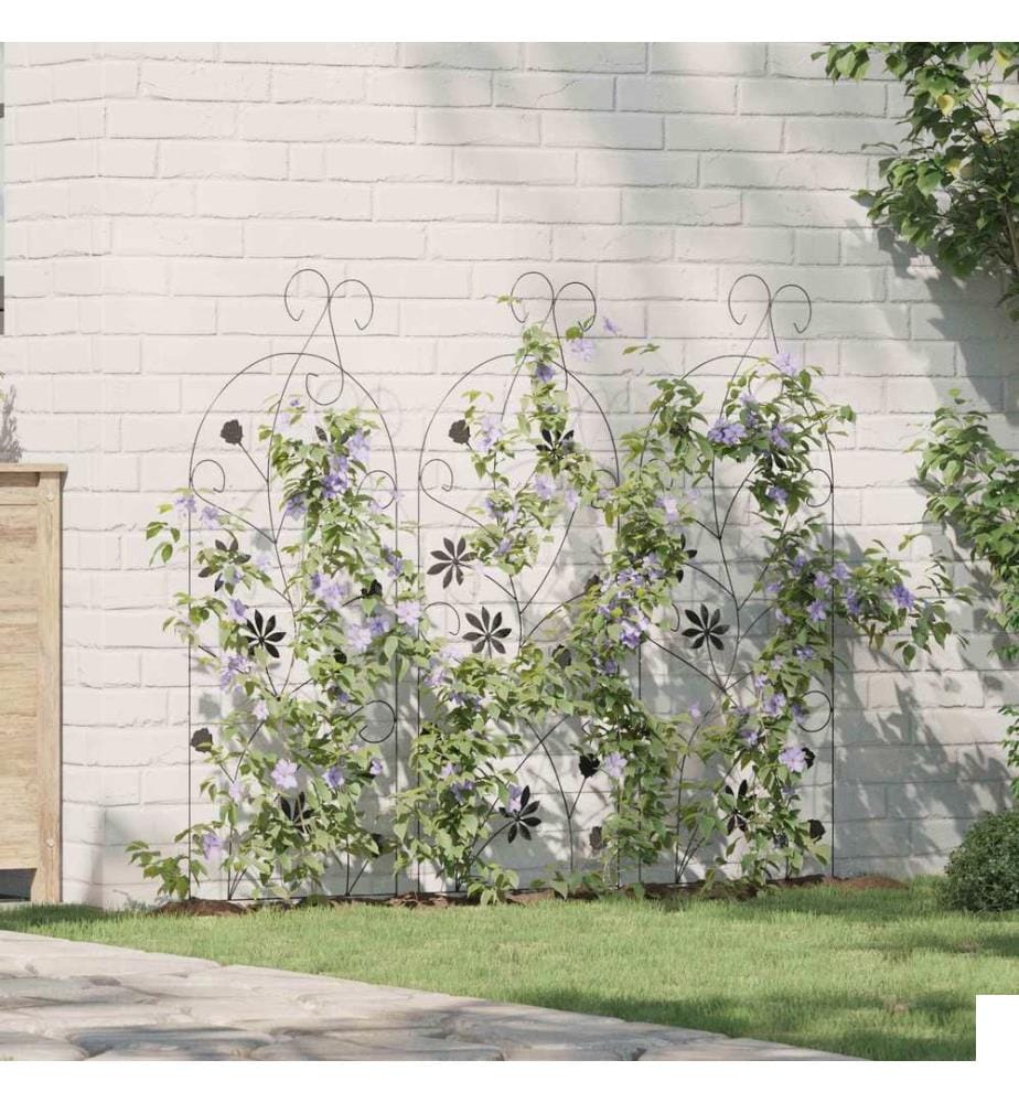 Clôture de jardin 3 pcs Noir 112 x 39,5 cm Acier