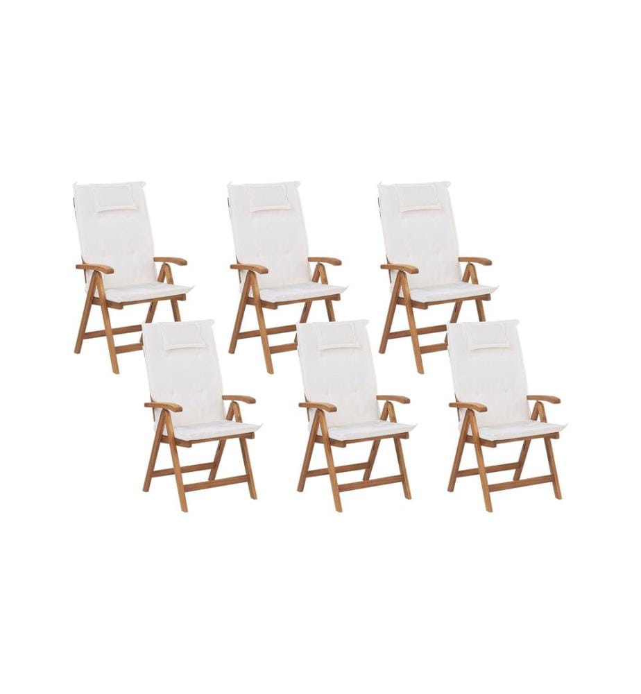 Lot de 6 chaises de jardin avec coussins JAVA Acacia Blanc cassé