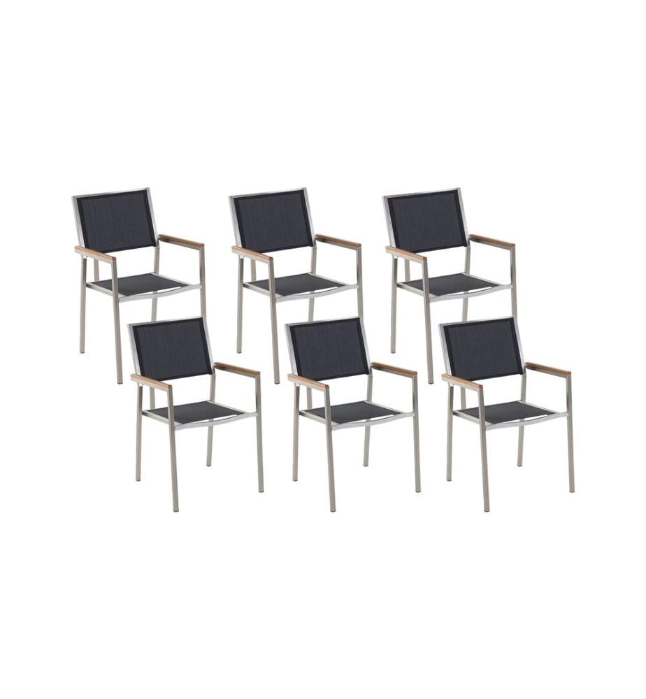 Lot de 6 chaises de jardin GROSSETO Acier inox Noir