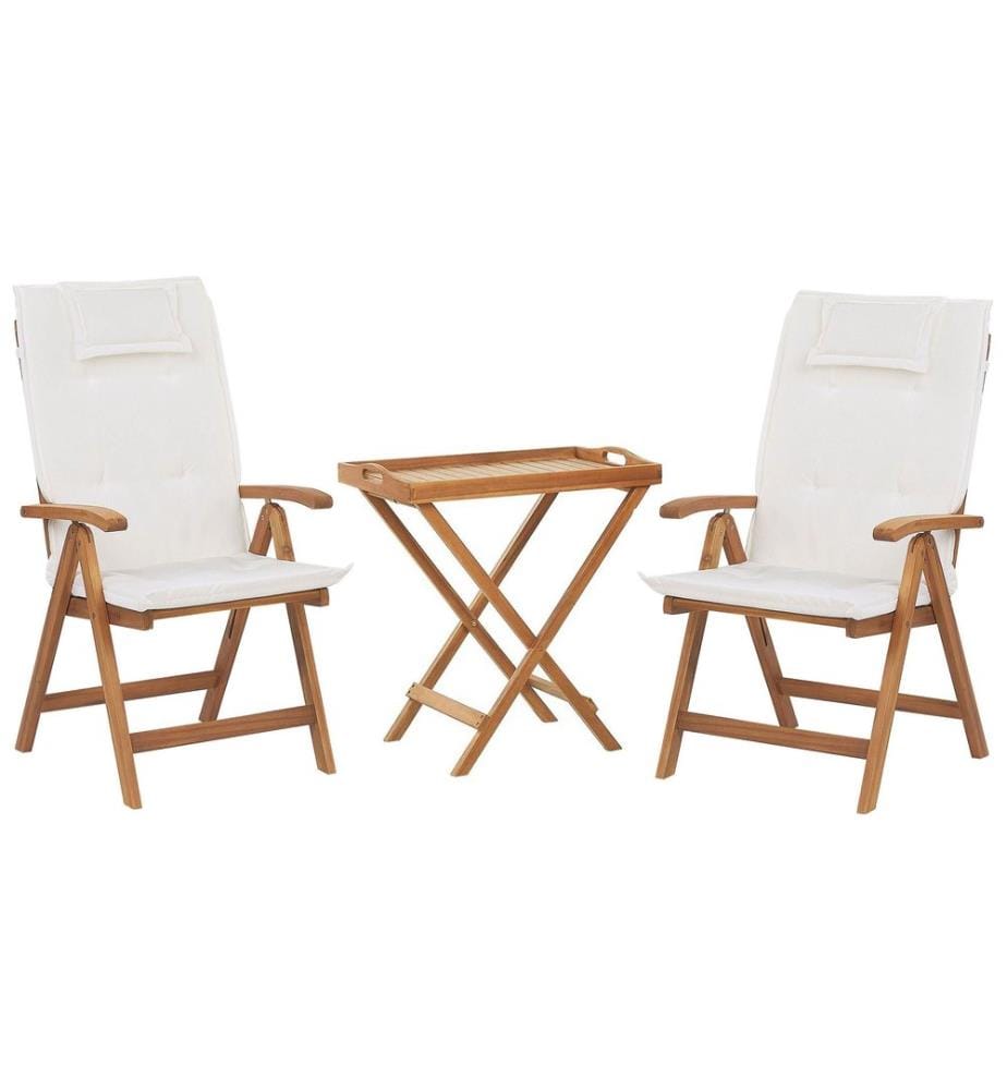 Ensemble bistrot avec coussins Pliant JAVA Acacia Blanc cassé