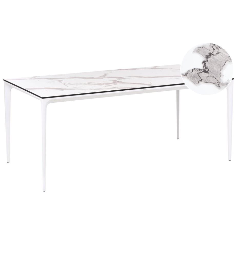 Table de salle à manger de jardin SOVARETO 180 cm 90 cm Effet marbre Marbre blanc
