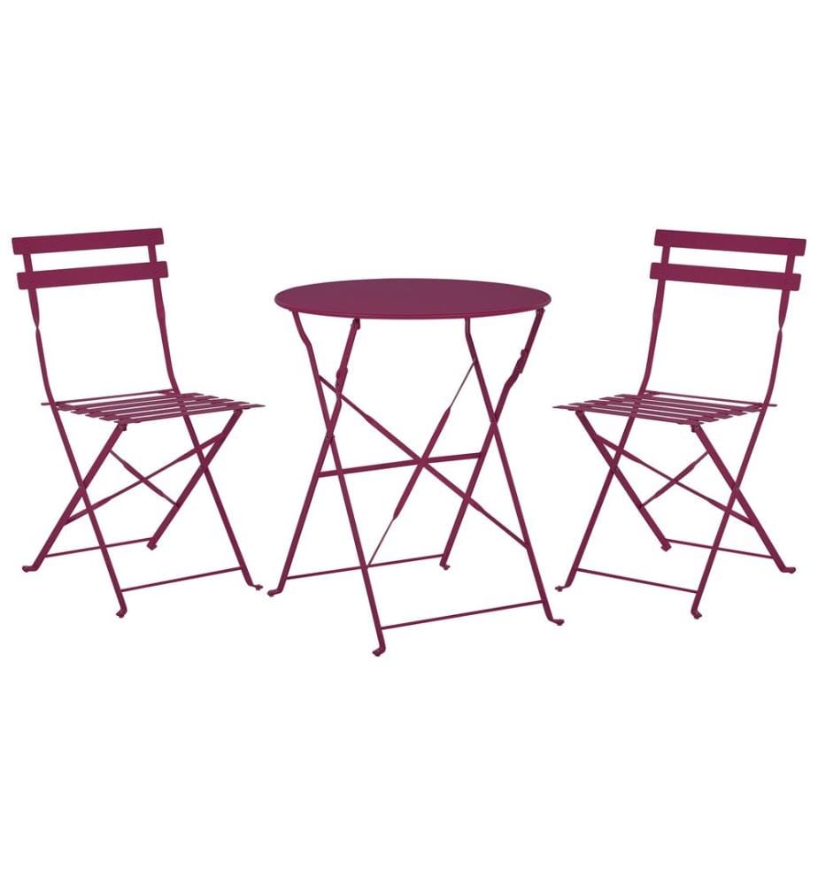 Ensemble bistrot Pliant FIORI Métal Rouge Bordeaux