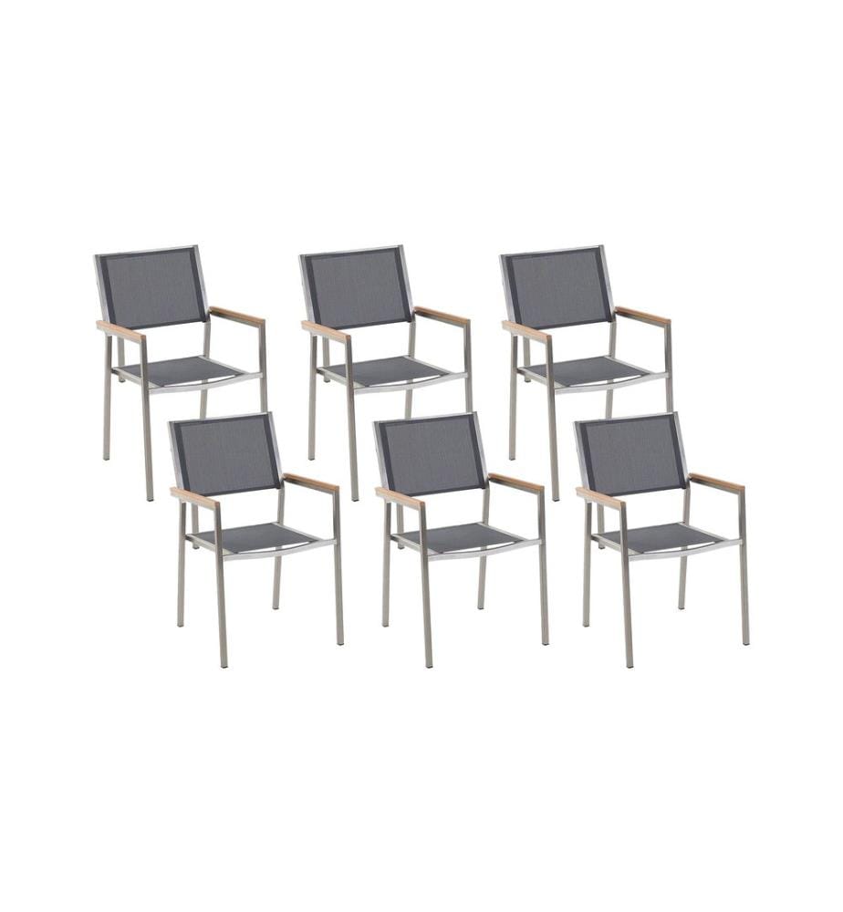 Lot de 6 chaises de jardin GROSSETO Acier inox Gris