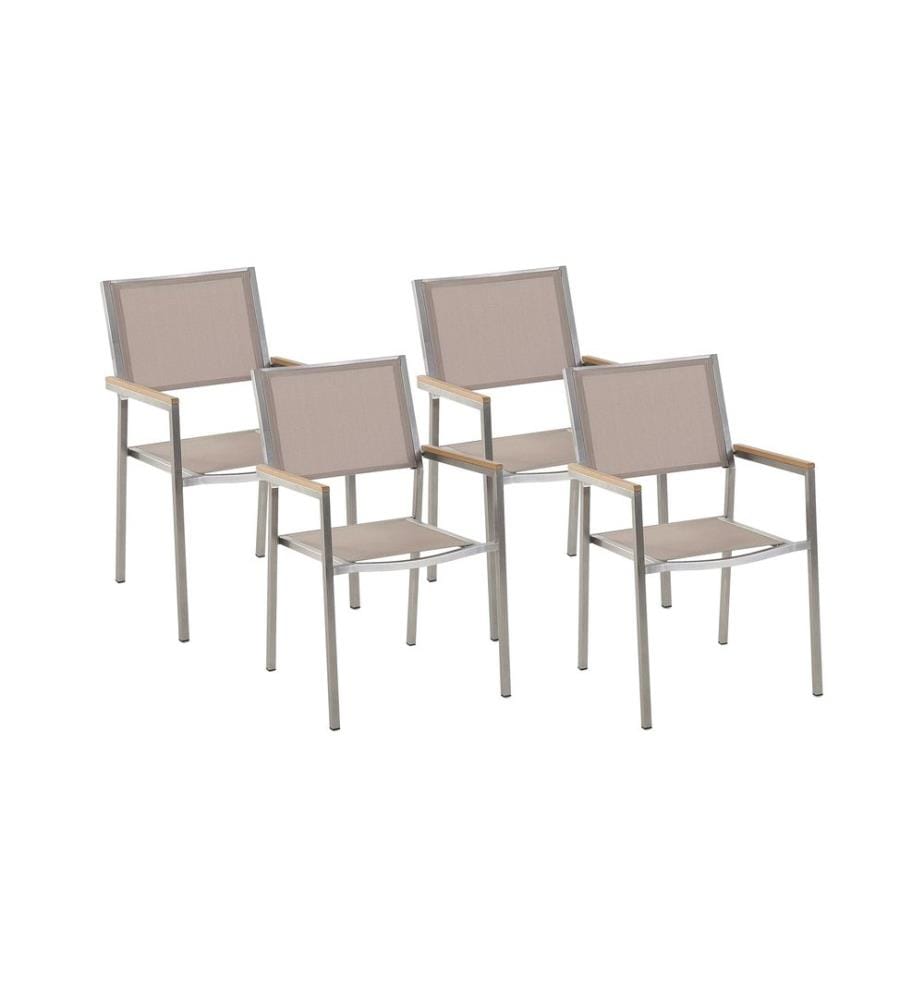 Lot de 4 chaises de jardin GROSSETO Acier inox Beige