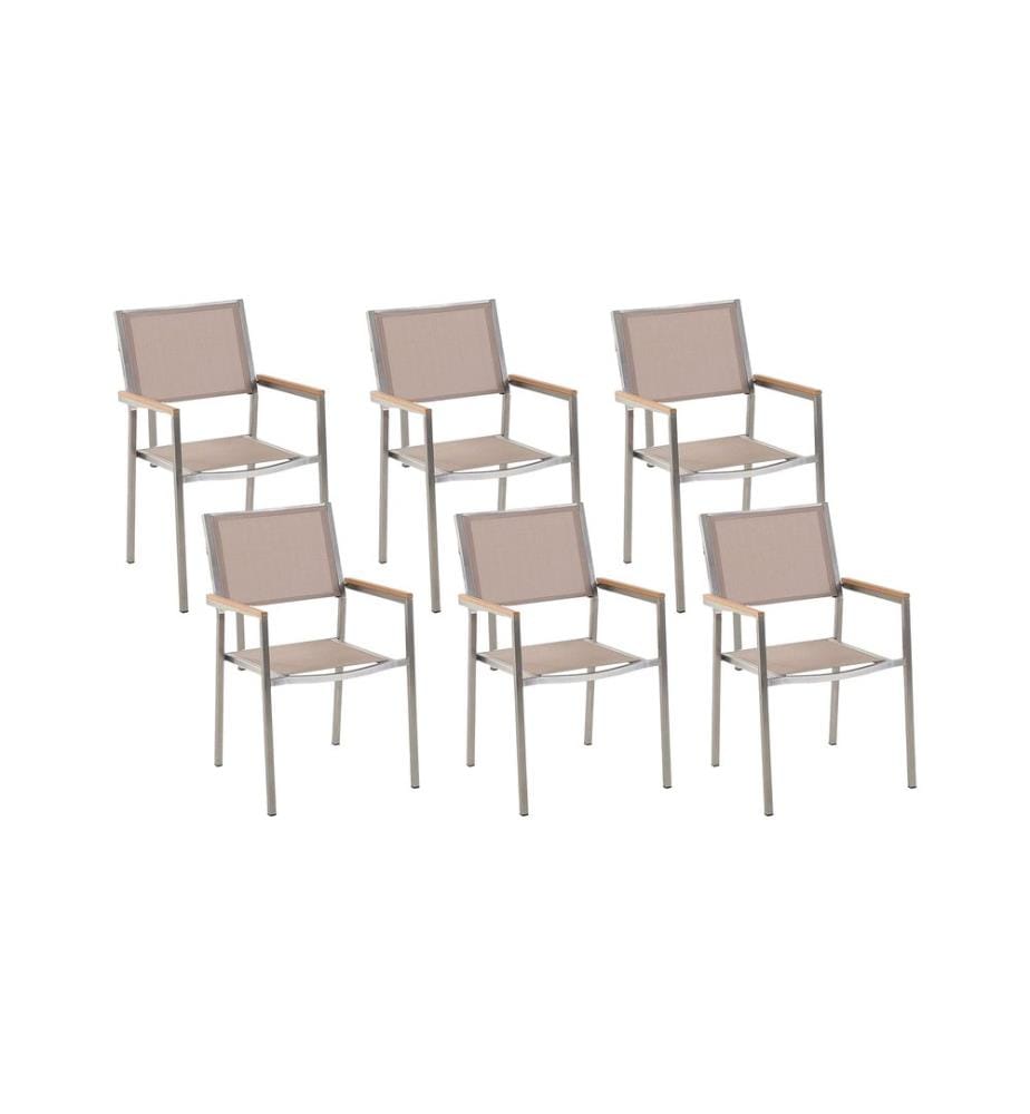 Lot de 6 chaises de jardin GROSSETO Acier inox Beige