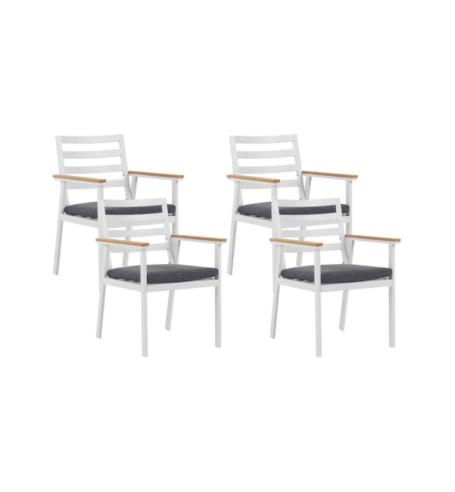 Lot de 4 chaises de jardin avec coussins CAVOLI Métal Gris