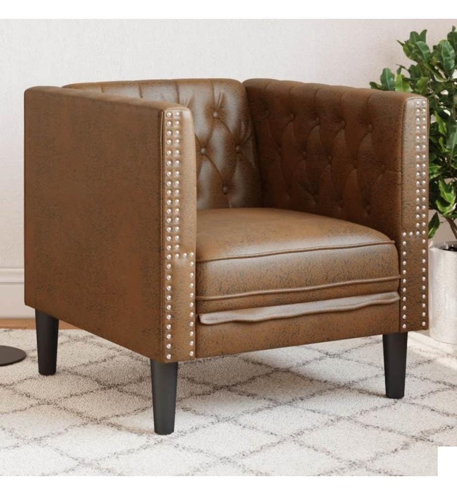 Fauteuil Chesterfield marron similicuir daim