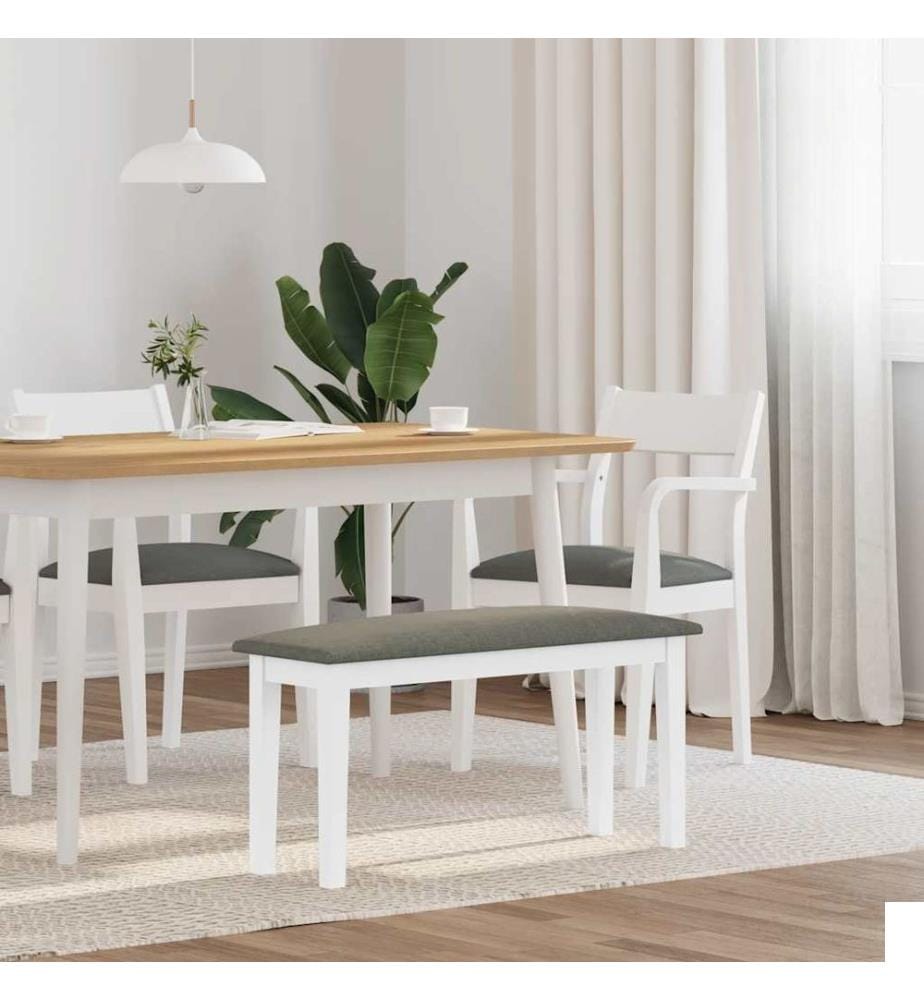 Banc 90 cm blanc bois massif caoutchouc