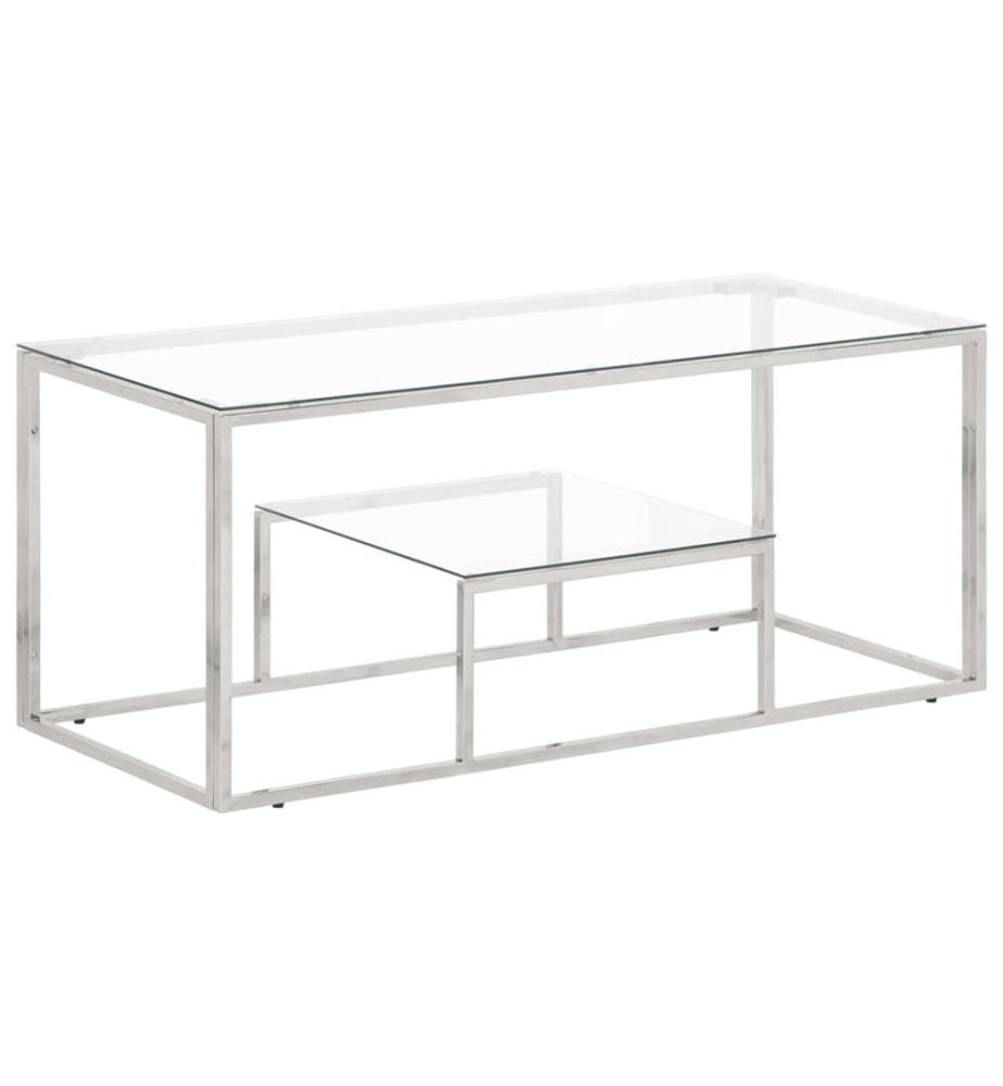 Table basse argenté acier inoxydable et verre trempé