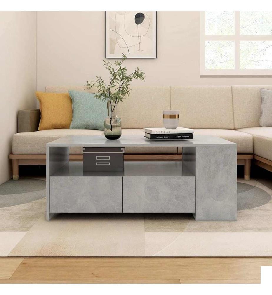 Table basse gris béton 102x55x42 cm bois d'ingénierie