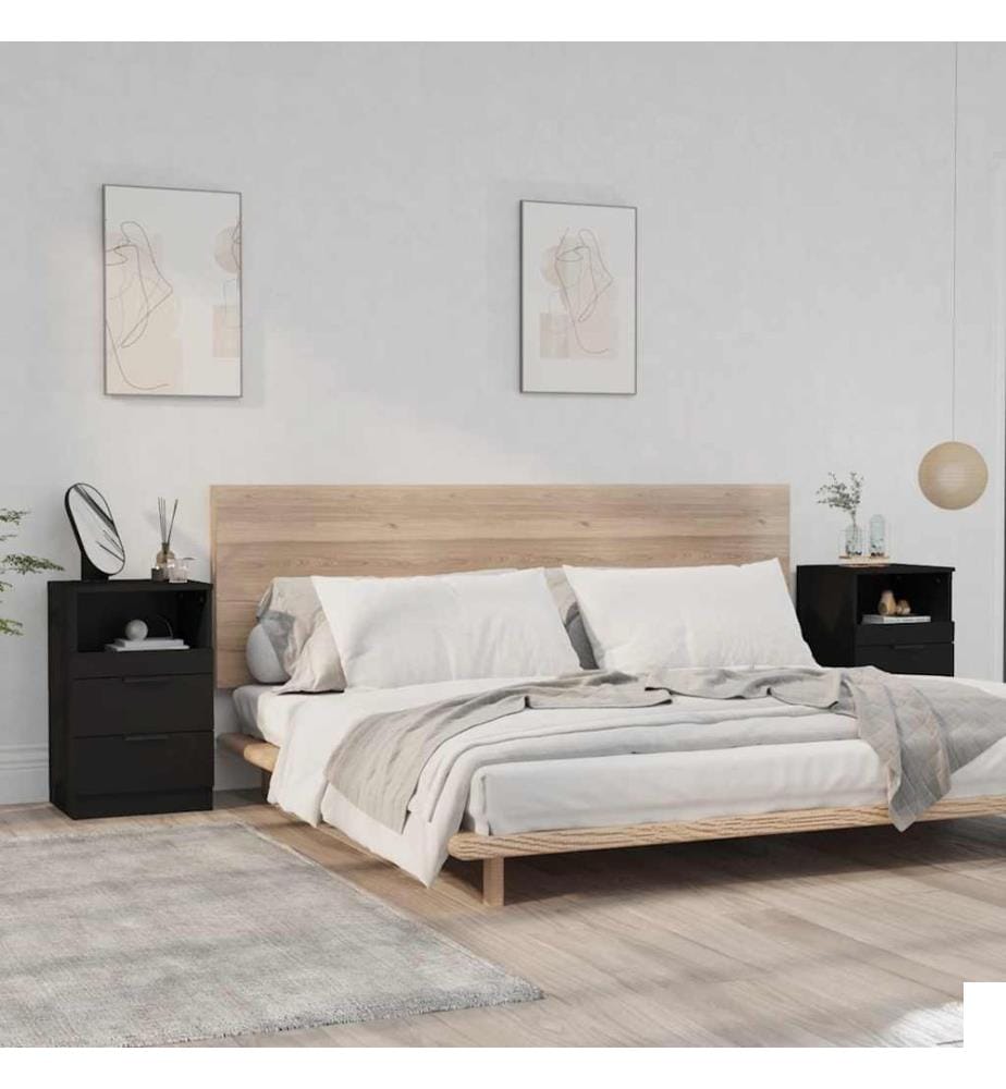 Tables de chevet 2 pcs Noir Bois d'ingénierie