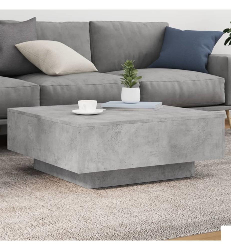 Table basse avec lumières LED gris béton 80x80x31 cm