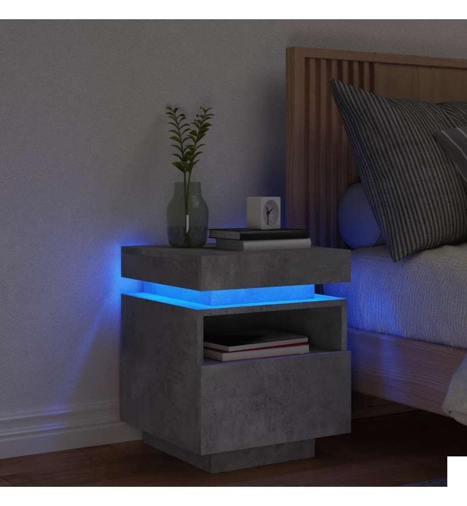 Armoire de chevet avec lumières LED gris béton 40x39x48,5 cm