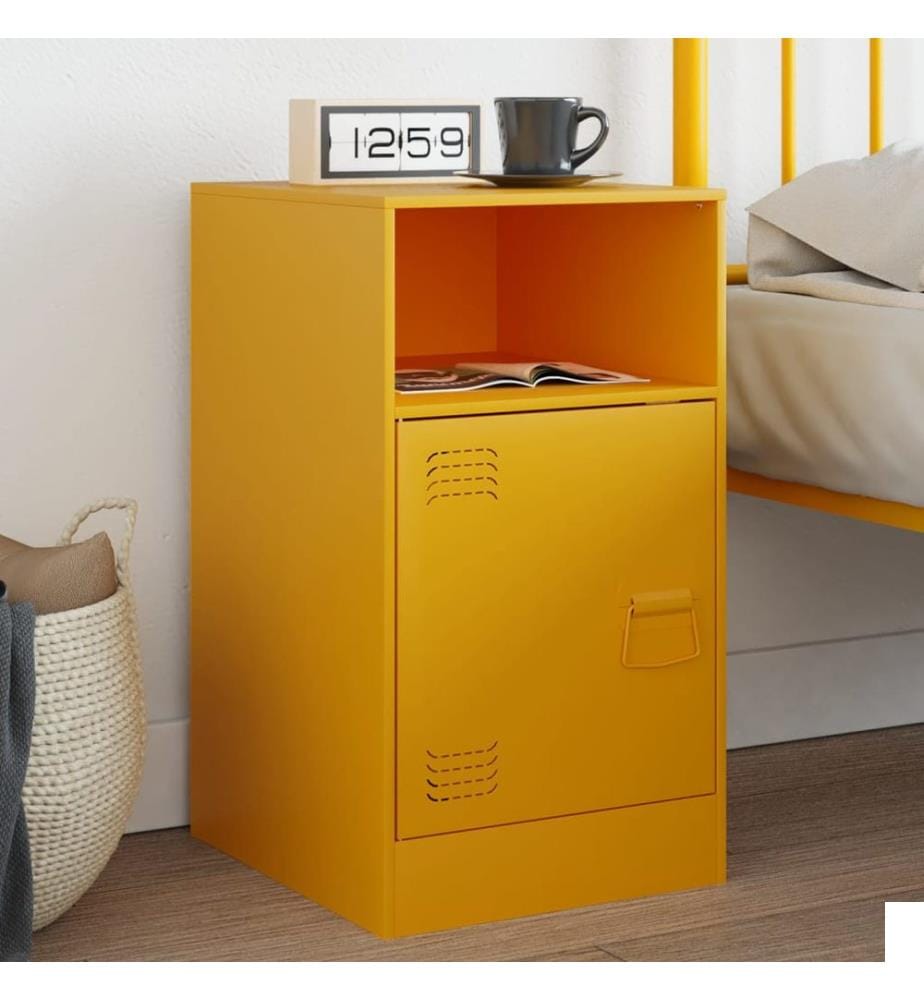 Table de chevet jaune moutarde 34,5x39x62 cm acier