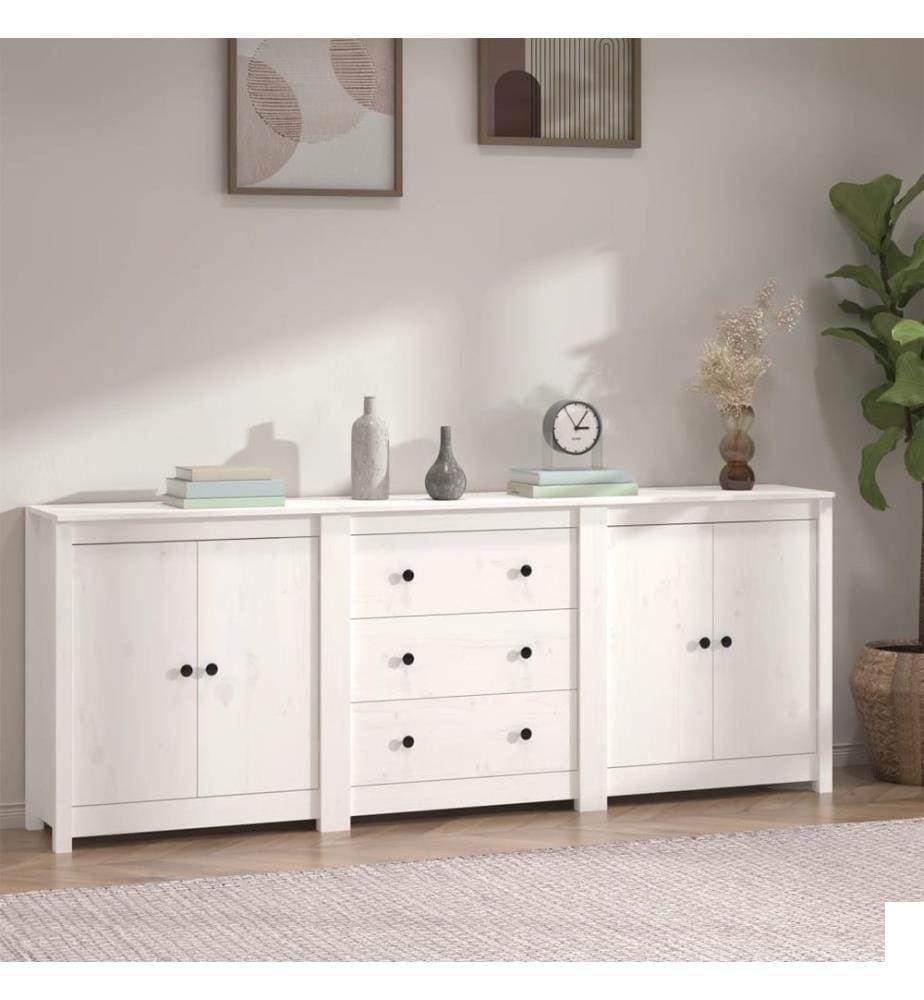 Buffet Blanc 210x35x80 cm Bois massif de pin