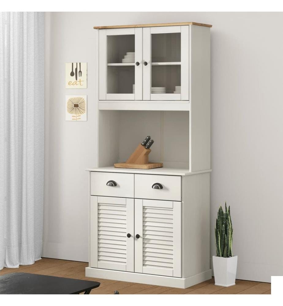 Buffet haut VIGO blanc 78x40x175 cm bois massif de pin