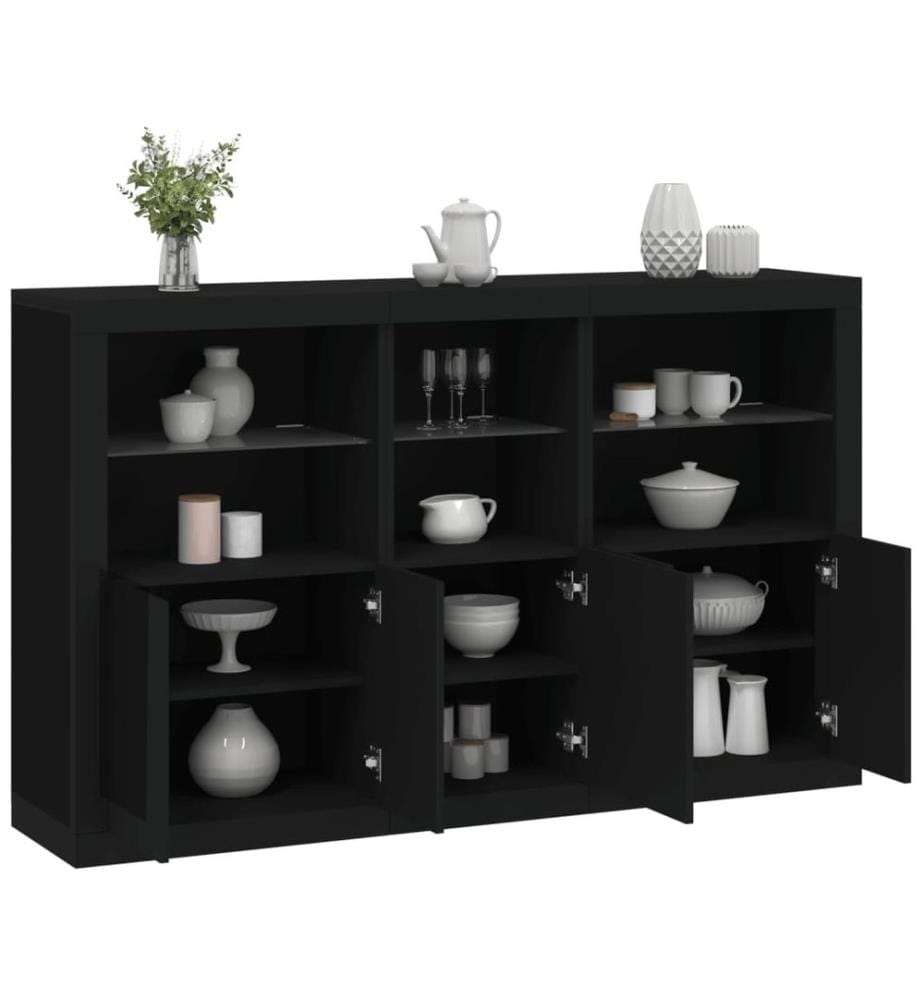 Buffet avec lumières LED noir 162x37x100 cm