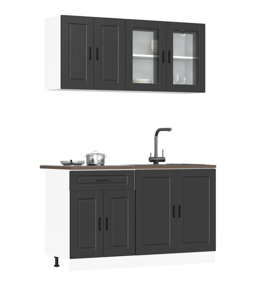 Ensemble de 4 meubles de cuisine "Porto" en bois d'ingénierie noir