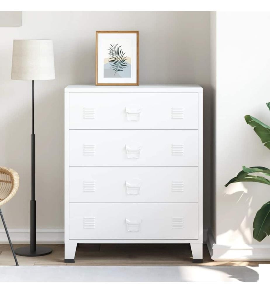 Armoire à tiroirs industrielle Blanc 78x40x93 cm Métal