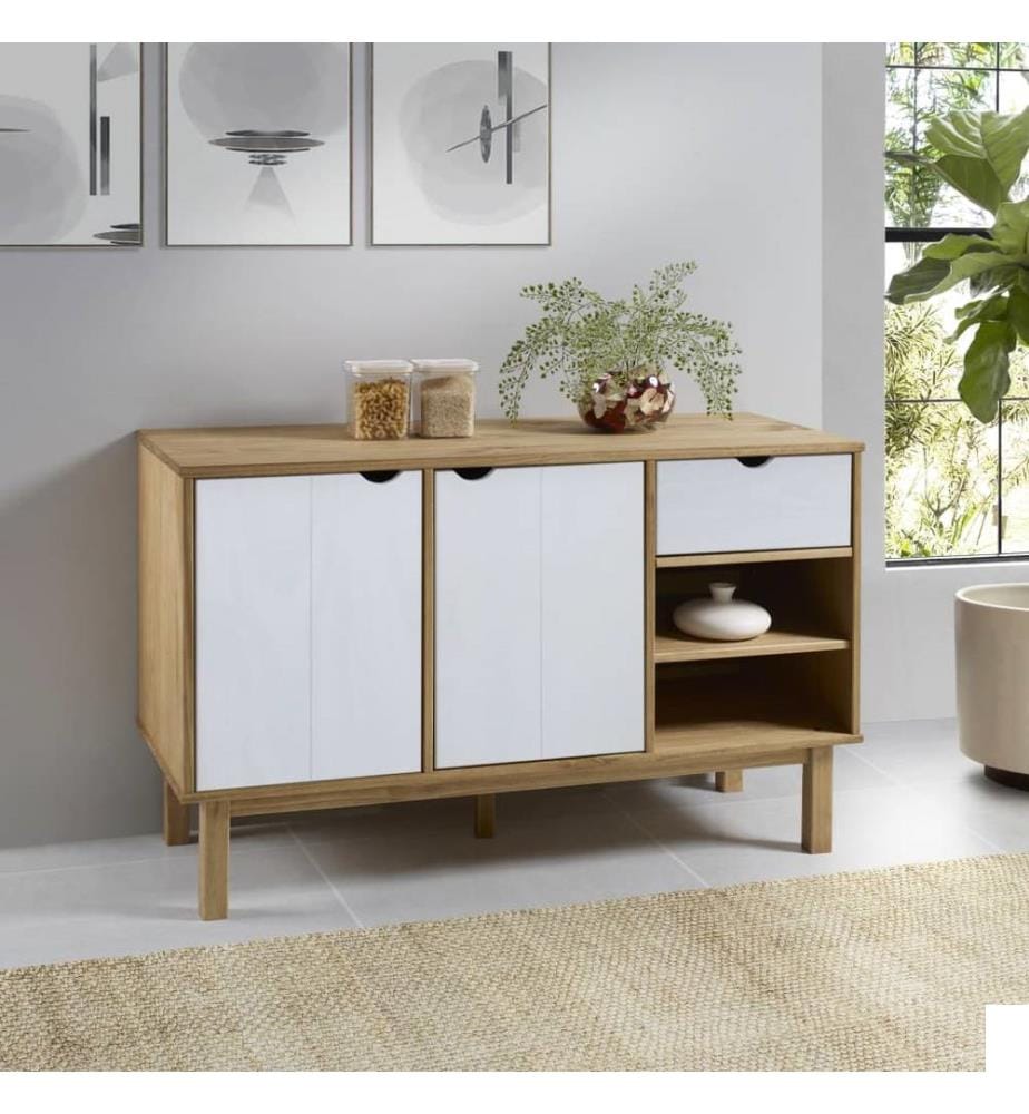 Buffet OTTA Marron et blanc 114x43x73,5 cm Bois massif pin