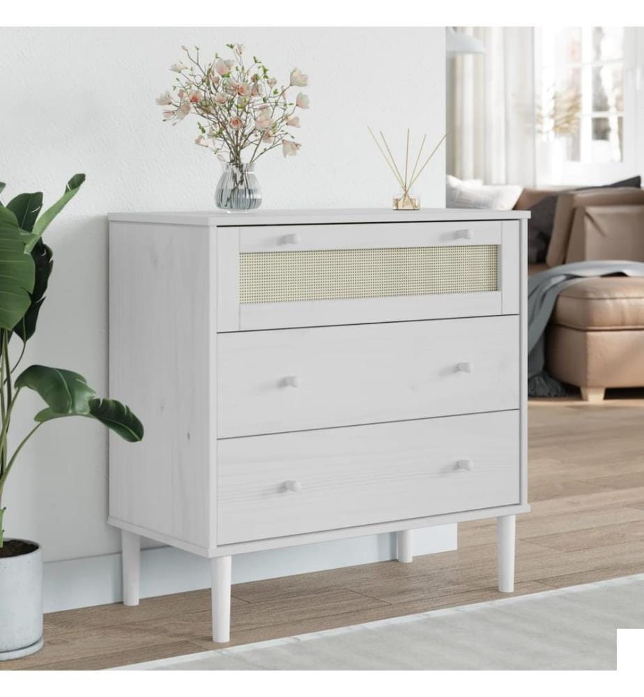 Commode SENJA aspect de rotin blanc bois de pin solide