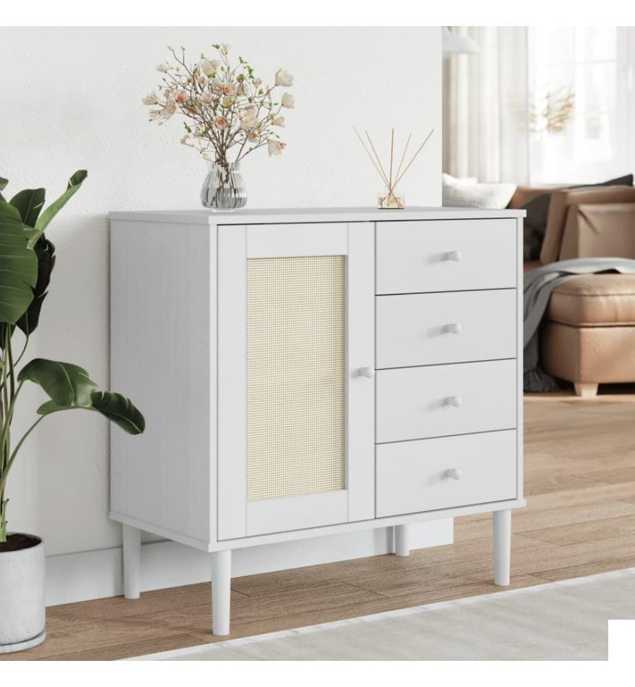 Buffet SENJA aspect rotin blanc 80x40x80 cm bois massif de pin