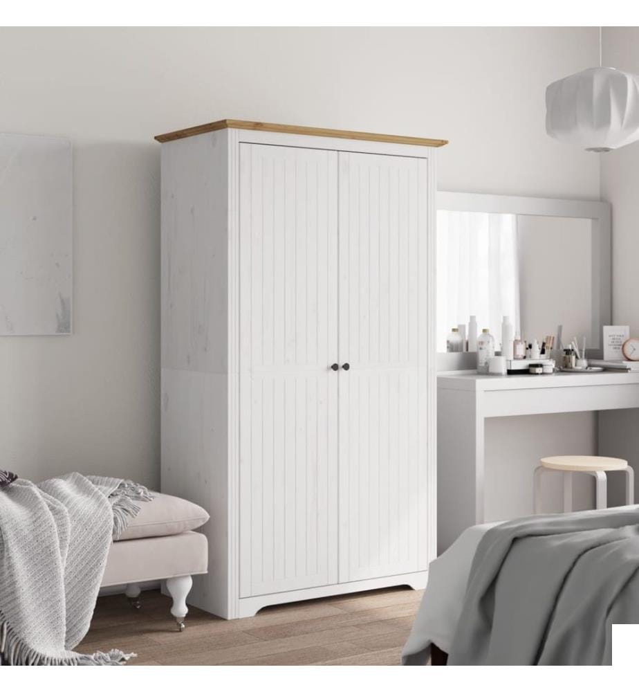 Garde-robe BODO blanc marron 99x53,5x173 cm bois massif de pin