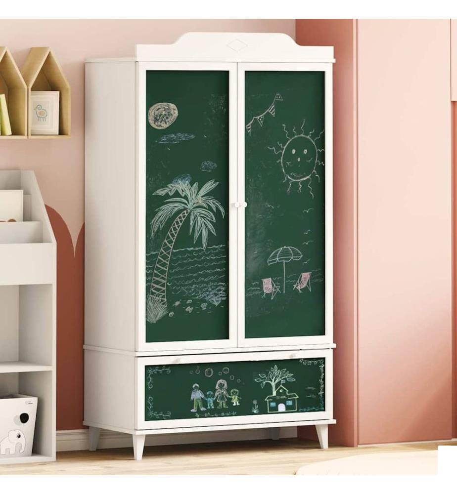 Armoire Tableau Noir avec tiroir ROROS Blanc 90 x 45 x 165 cm