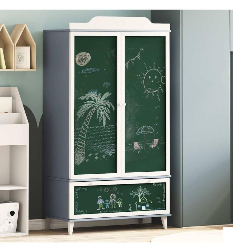 Armoire Tableau Noir ROROS Gris et blanc 90 x 45 x 165 cm