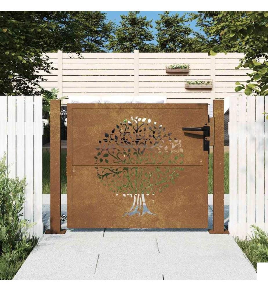 Portail de jardin 100x75 cm en acier Corten motif arbre